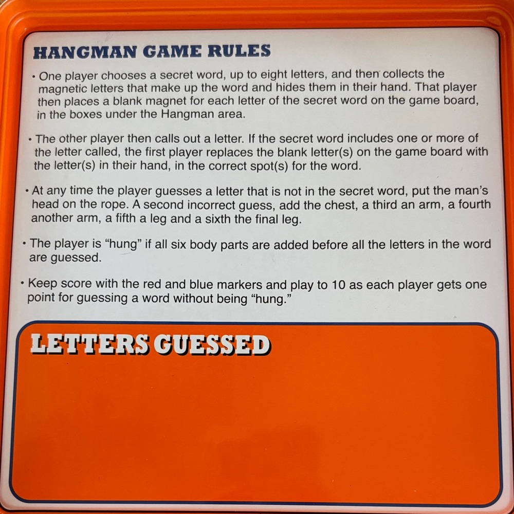 Orange Hangman Game Board